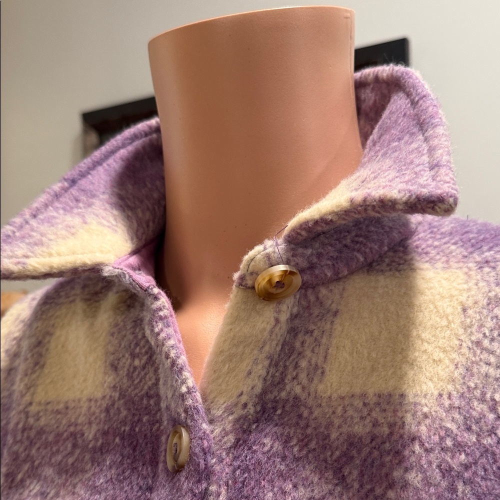Skies Are Blue Purple and Cream Plaid Teddy Jacket - Picture 3 of 6